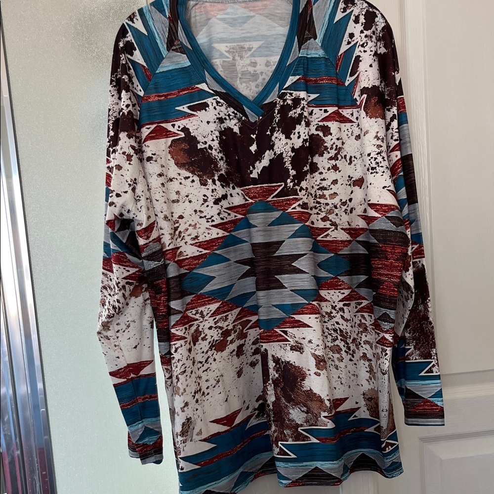Multicolor Geometric Print Women's Blouse